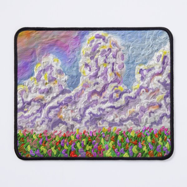 Item preview, Field of Colorful Tulips, Clouds, Textured Painting, Spring Art designed and sold by Keltoi-art.