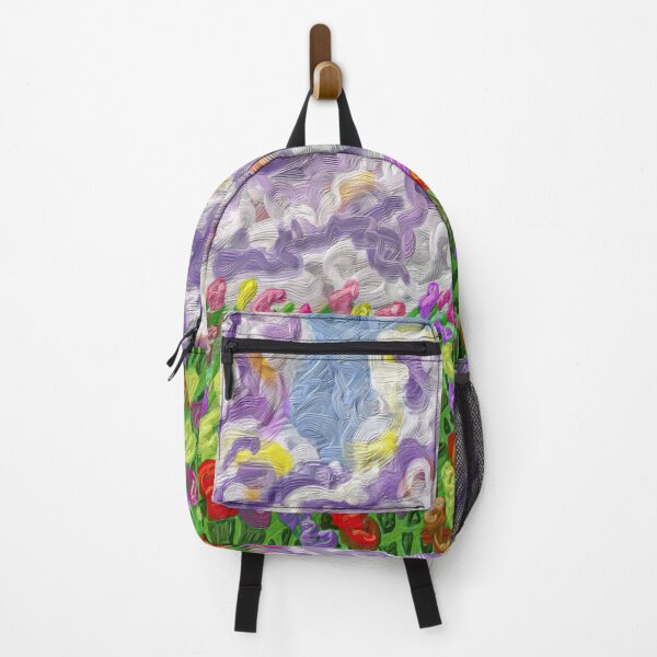 Item preview, Field of Colorful Tulips, Clouds, Textured Painting, Spring Art designed and sold by Keltoi-art.