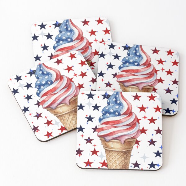 Item preview, Patriotic Ice Cream Cone USA Flag Watercolor Red White and Blue Stars 4th of July Summer designed and sold by VibranPalette.