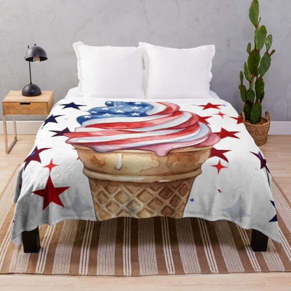Item preview, Patriotic Ice Cream Cone USA Flag Watercolor Red White and Blue Stars 4th of July Summer designed and sold by VibranPalette.