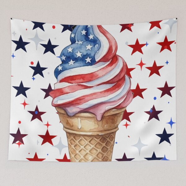 Item preview, Patriotic Ice Cream Cone USA Flag Watercolor Red White and Blue Stars 4th of July Summer designed and sold by VibranPalette.