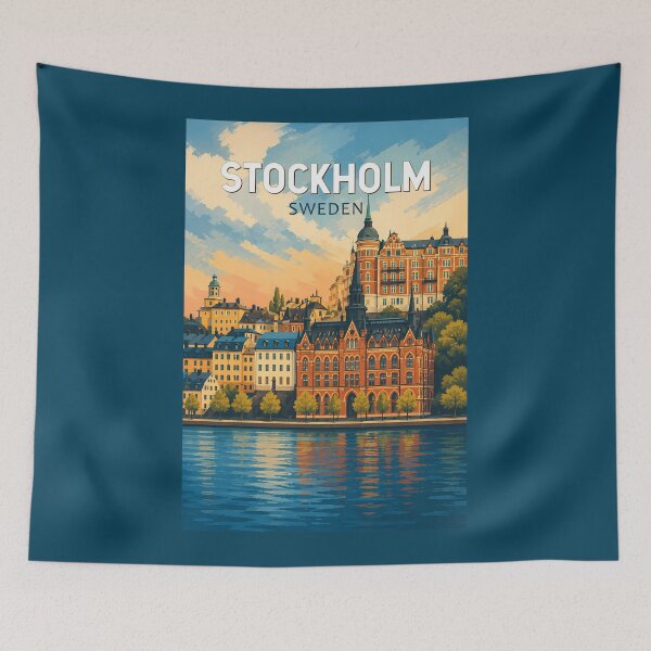 Item preview, Stockholm Sweden Illustration Travel Art Vintage designed and sold by KrisSidDesigns.
