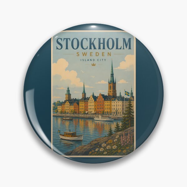 Item preview, Stockholm Sweden Skyline Illustration Travel Art Vintage designed and sold by KrisSidDesigns.