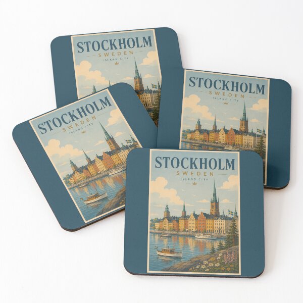 Item preview, Stockholm Sweden Skyline Illustration Travel Art Vintage designed and sold by KrisSidDesigns.