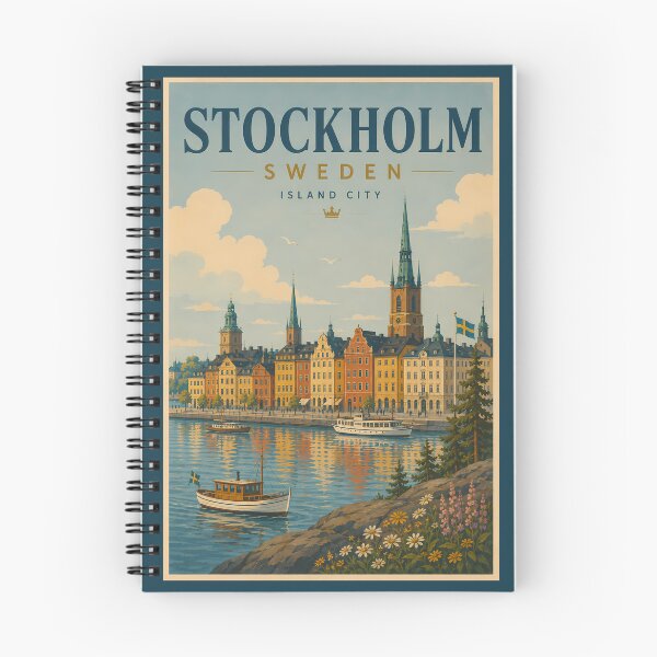 Item preview, Stockholm Sweden Skyline Illustration Travel Art Vintage designed and sold by KrisSidDesigns.