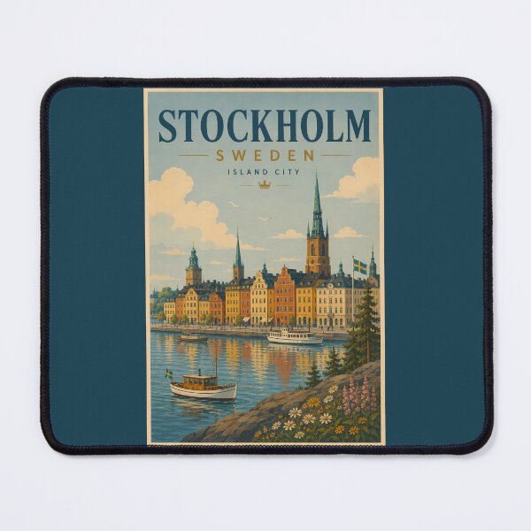 Item preview, Stockholm Sweden Skyline Illustration Travel Art Vintage designed and sold by KrisSidDesigns.