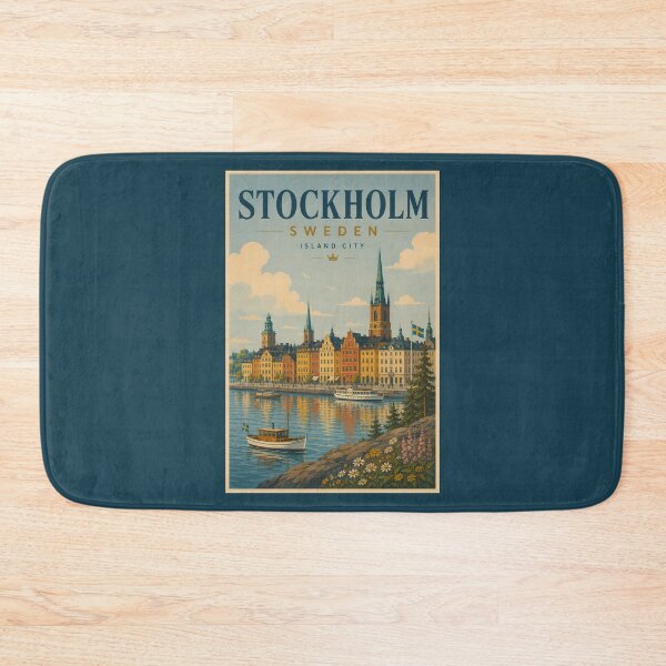 Item preview, Stockholm Sweden Skyline Illustration Travel Art Vintage designed and sold by KrisSidDesigns.