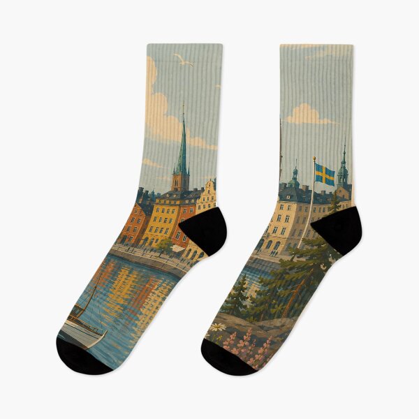 Item preview, Stockholm Sweden Skyline Illustration Travel Art Vintage designed and sold by KrisSidDesigns.