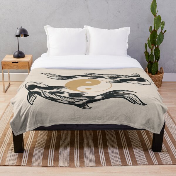 Aperçu de l'œuvre Art japonais Yin Yang Koi – Motif Zen d'équilibre noir et or créée et vendue par MonNoir.