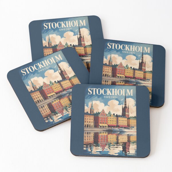 Item preview, Stockholm Sweden Waterfront Illustration Travel Art Vintage designed and sold by KrisSidDesigns.