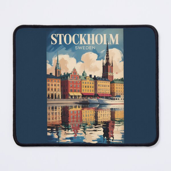Item preview, Stockholm Sweden Waterfront Illustration Travel Art Vintage designed and sold by KrisSidDesigns.