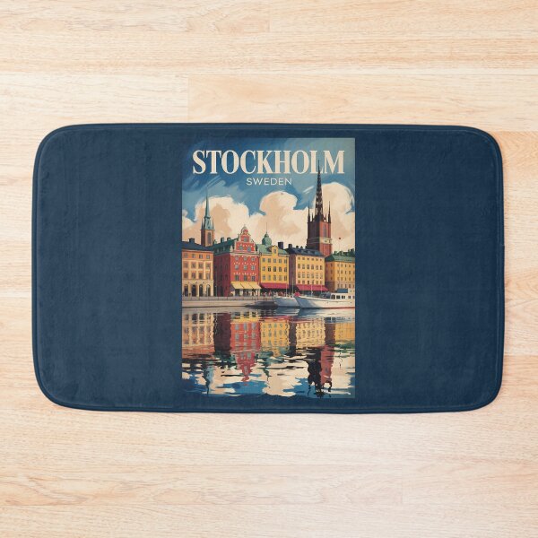 Item preview, Stockholm Sweden Waterfront Illustration Travel Art Vintage designed and sold by KrisSidDesigns.