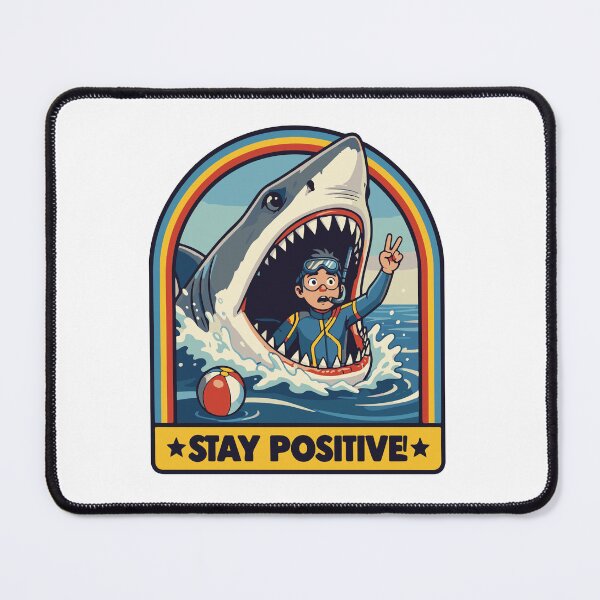 Item preview, Stay Positive Funny Shark Attack Retro Art designed and sold by FlatInkStudio.