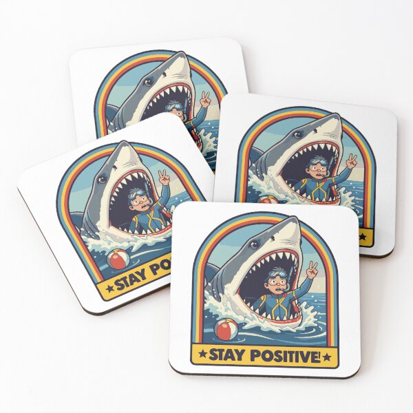 Item preview, Stay Positive Funny Shark Attack Retro Art designed and sold by FlatInkStudio.