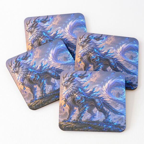 Item preview, Mythical creature of blue energy standing on a mountaintop at sunset. designed and sold by elopezstock.