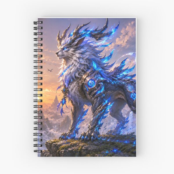 Item preview, Mythical creature of blue energy standing on a mountaintop at sunset. designed and sold by elopezstock.