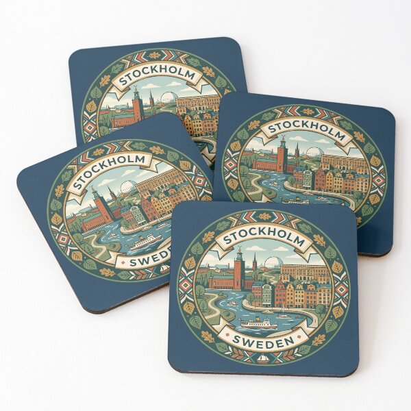 Item preview, Stockholm Sweden Illustration Travel Art Badge designed and sold by KrisSidDesigns.