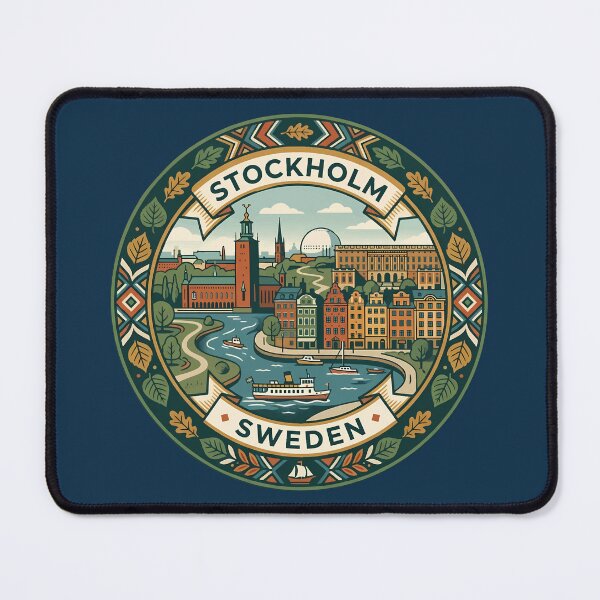 Item preview, Stockholm Sweden Illustration Travel Art Badge designed and sold by KrisSidDesigns.