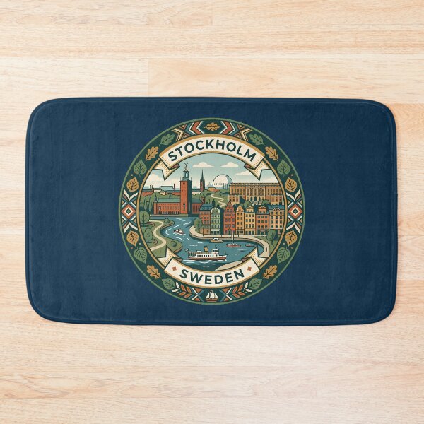 Item preview, Stockholm Sweden Illustration Travel Art Badge designed and sold by KrisSidDesigns.