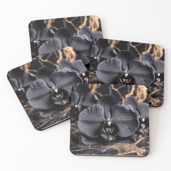 Item preview, Dramatic Black Orchid on Gold Marble designed and sold by IntelliMindDesigns.