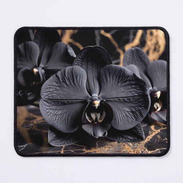 Item preview, Dramatic Black Orchid on Gold Marble designed and sold by IntelliMindDesigns.