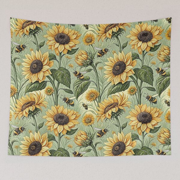 Item preview, Vintage Sunflower And Bumblebee Garden designed and sold by Petal & Pattern Co.
