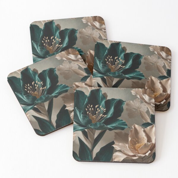Item preview, Luxury Emerald Green and Beige Velvet Flowers designed and sold by IntelliMindDesigns.