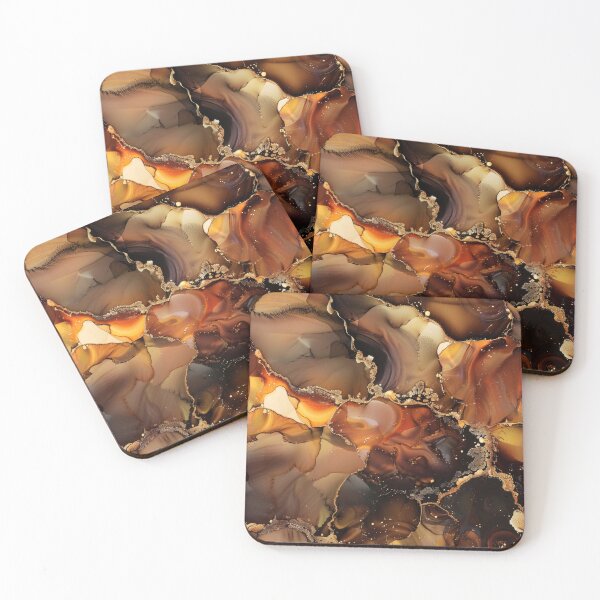 Item preview, Golden Earthtones And Caramel Marbled Alcohol Ink Abstract designed and sold by DEC02.
