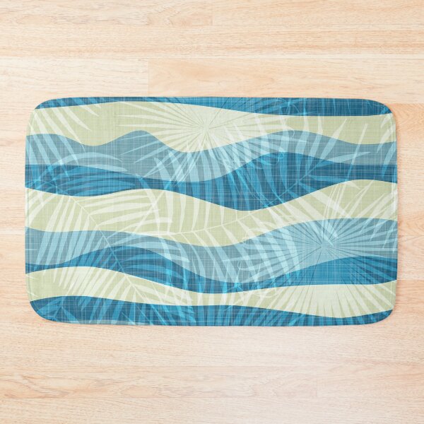 Item preview, summer vacation palm leaf breeze - blue and pastel green wavy stripes designed and sold by kobyakov.