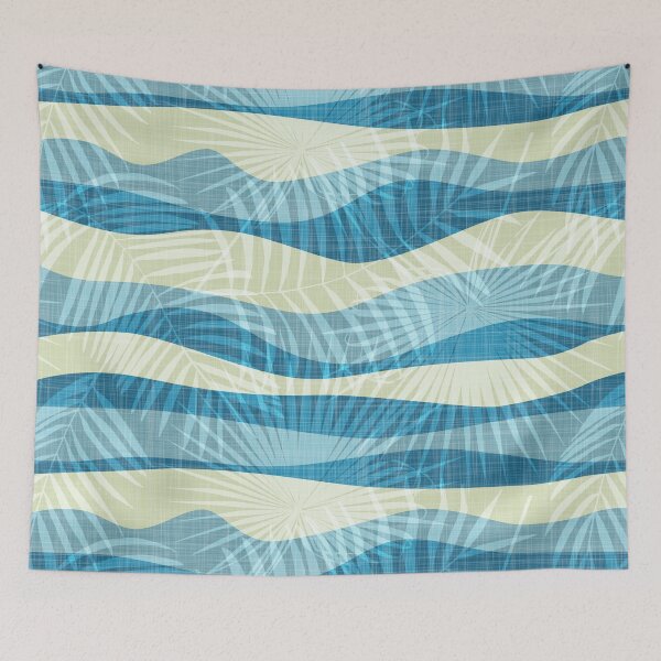 Item preview, summer vacation palm leaf breeze - blue and pastel green wavy stripes designed and sold by kobyakov.