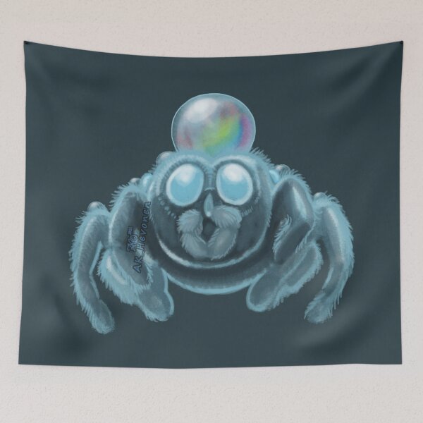 Item preview, Jumping Spider In Blue wearing a rainbow water droplet hat designed and sold by AK-Hevonen.