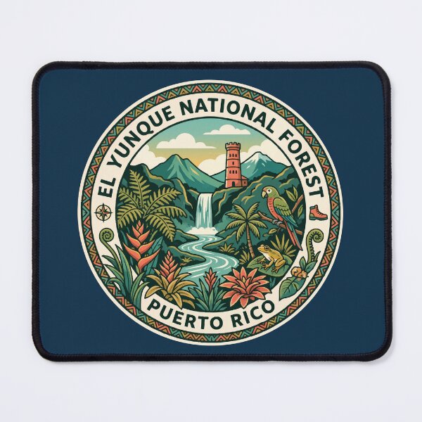 Item preview, El Yunque National Forest Illustration Travel Art Badge designed and sold by KrisSidDesigns.