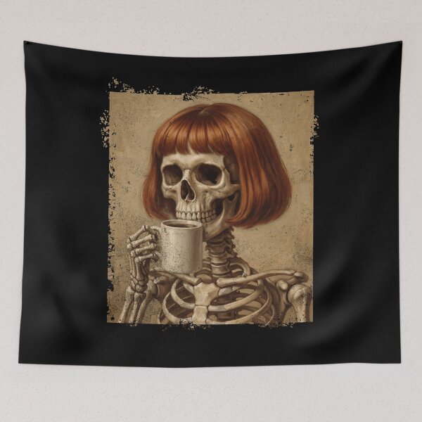 Item preview, Skeleton Woman Bob Hair Coffee Drinker designed and sold by d247.