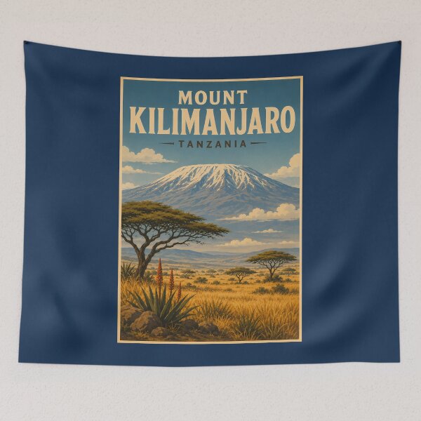 Item preview, Mount Kilimanjaro Tanzania Illustration Travel Art Vintage designed and sold by KrisSidDesigns.