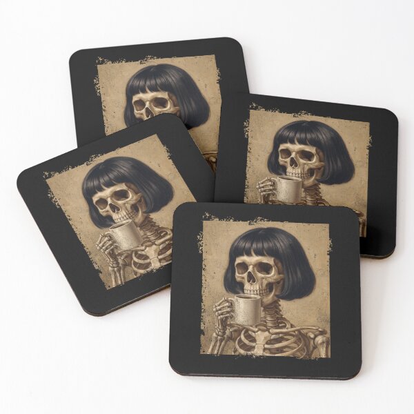 Item preview, Skeleton Woman Bob Haircut Drinking Coffee designed and sold by d247.