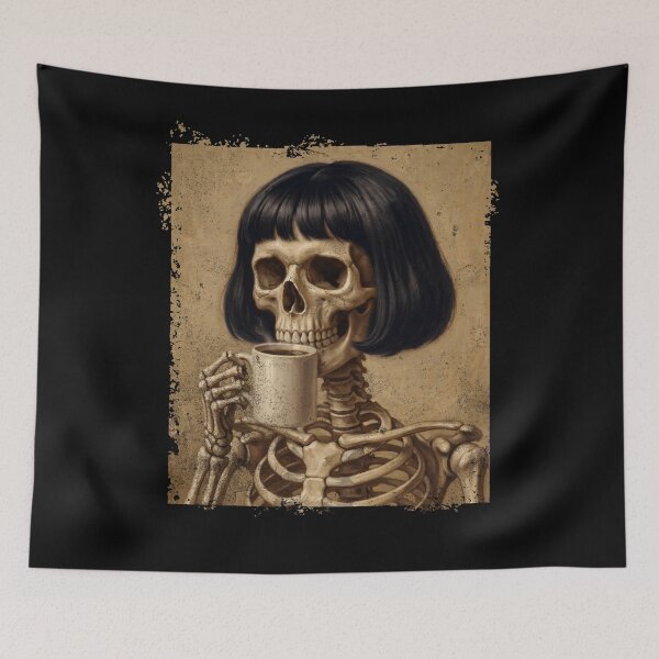 Item preview, Skeleton Woman Bob Haircut Drinking Coffee designed and sold by d247.