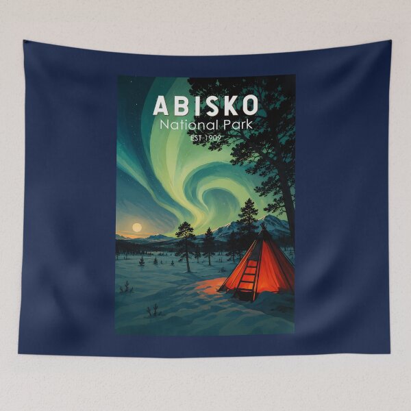 Item preview, Abisko National Park Northern Lights Illustration Travel Art Vintage designed and sold by KrisSidDesigns.