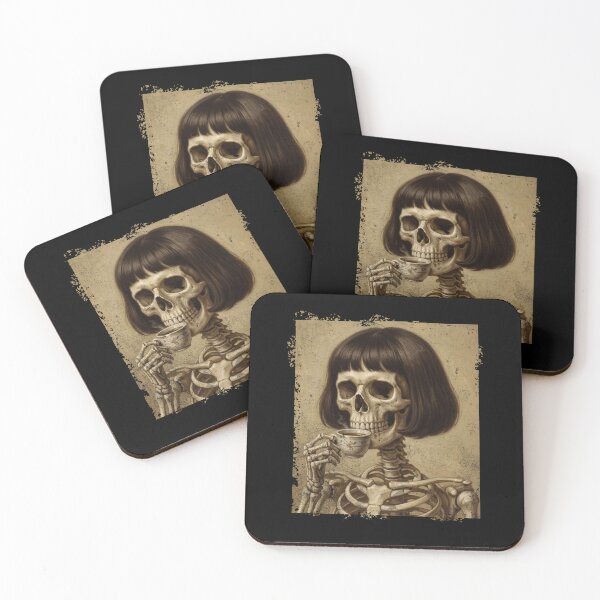 Item preview, Skeleton Woman Bob Haircut Sipping Tea designed and sold by d247.