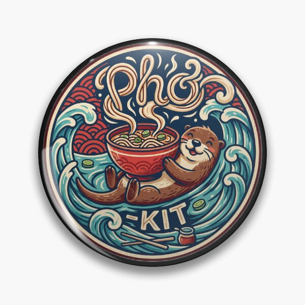 Item preview, PHO-KIT Cute Otter Eating Ramen Retro Emblem designed and sold by Oommen Studio .