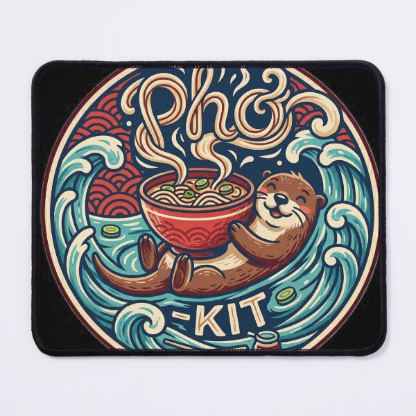 Item preview, PHO-KIT Cute Otter Eating Ramen Retro Emblem designed and sold by Oommen Studio .