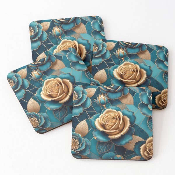 Item preview, Elegant Blue and Gold Roses Pattern designed and sold by IntelliMindDesigns.