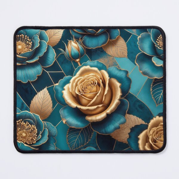 Item preview, Elegant Blue and Gold Roses Pattern designed and sold by IntelliMindDesigns.