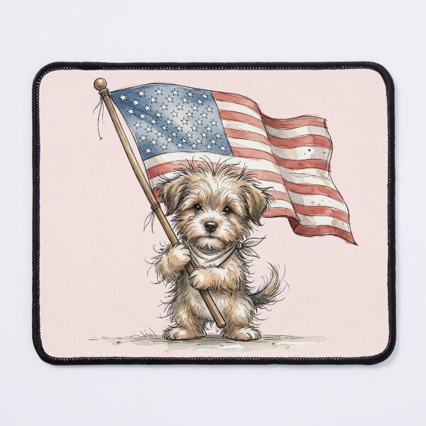 Item preview, Cute Watercolor Puppy Dog holding American Flag Art designed and sold by BreezifyDesignStudio.
