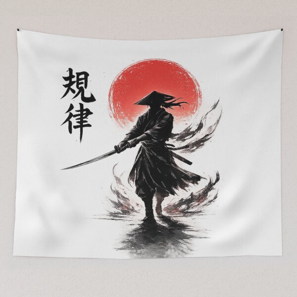 Item preview, Discipline — Lone Samurai Katana Red Sun Ink Art designed and sold by Cyber Kitsune.