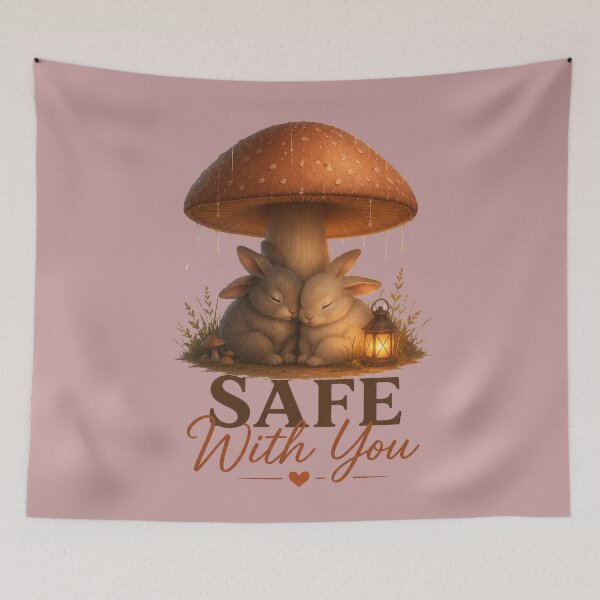 Item preview, Safe With You, Cozy Bunny Love Design, Soft Romantic Fantasy Artwork designed and sold by JagrDesigns.