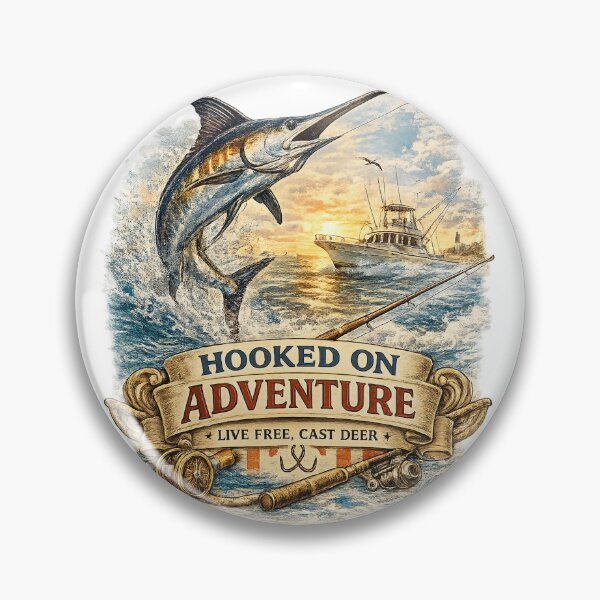 Item preview, Hooked On Adventure Swordfish Fishing T-Shirt | Vintage Ocean Fishing Club designed and sold by Puraenergia Stickers.