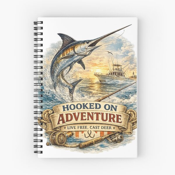 Item preview, Hooked On Adventure Swordfish Fishing T-Shirt | Vintage Ocean Fishing Club designed and sold by Puraenergia Stickers.