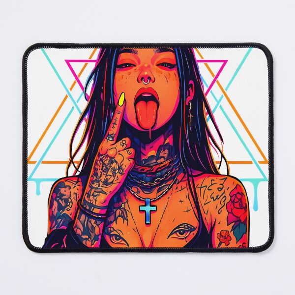 Item preview, Neon Cyberpunk Tattooed Girl - Edgy Alt Aesthetic designed and sold by SAsi666.