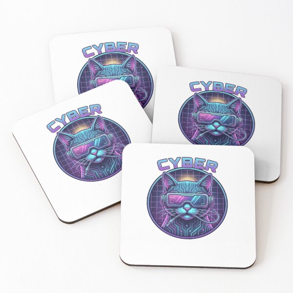Item preview, Cyberpunk Cat Retro Neon Synthwave Badge designed and sold by GiggleInkTees.