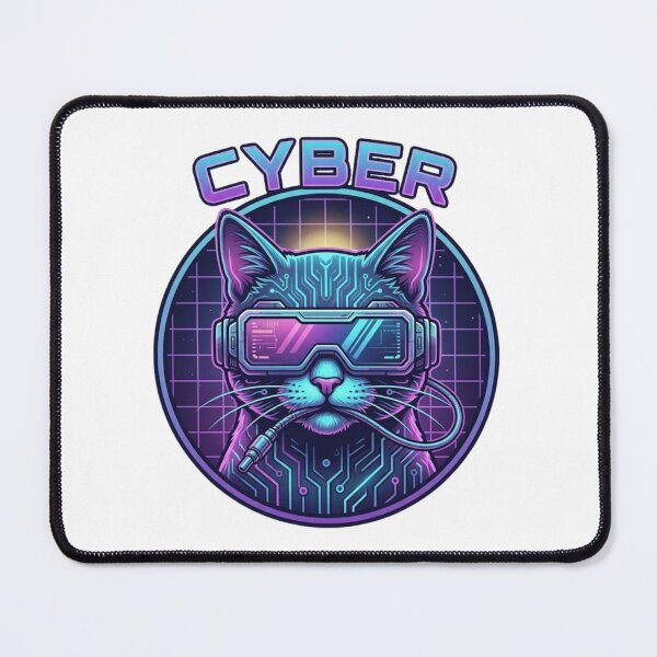 Item preview, Cyberpunk Cat Retro Neon Synthwave Badge designed and sold by GiggleInkTees.